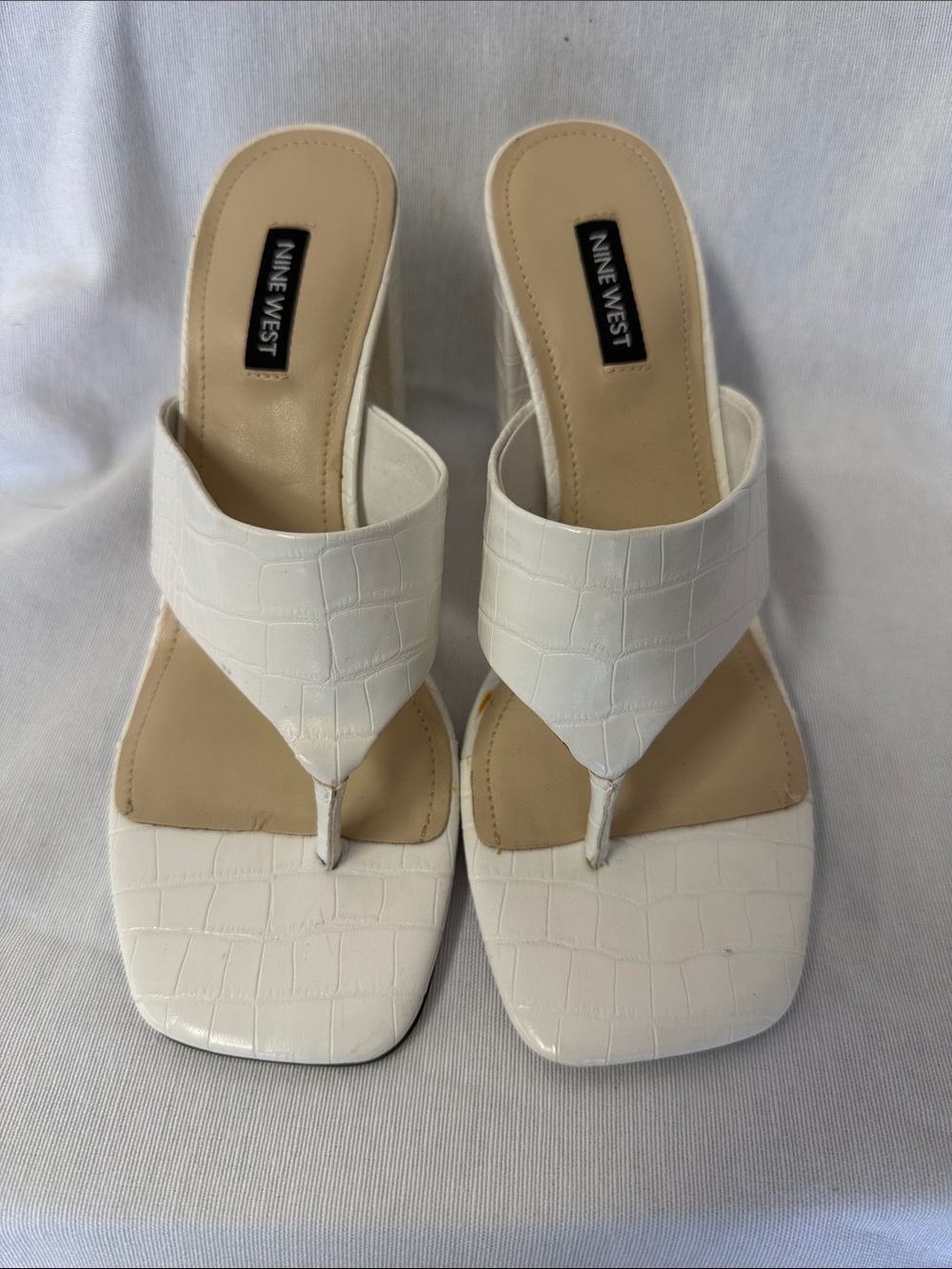Nine West White Embossed Heeled Sandal